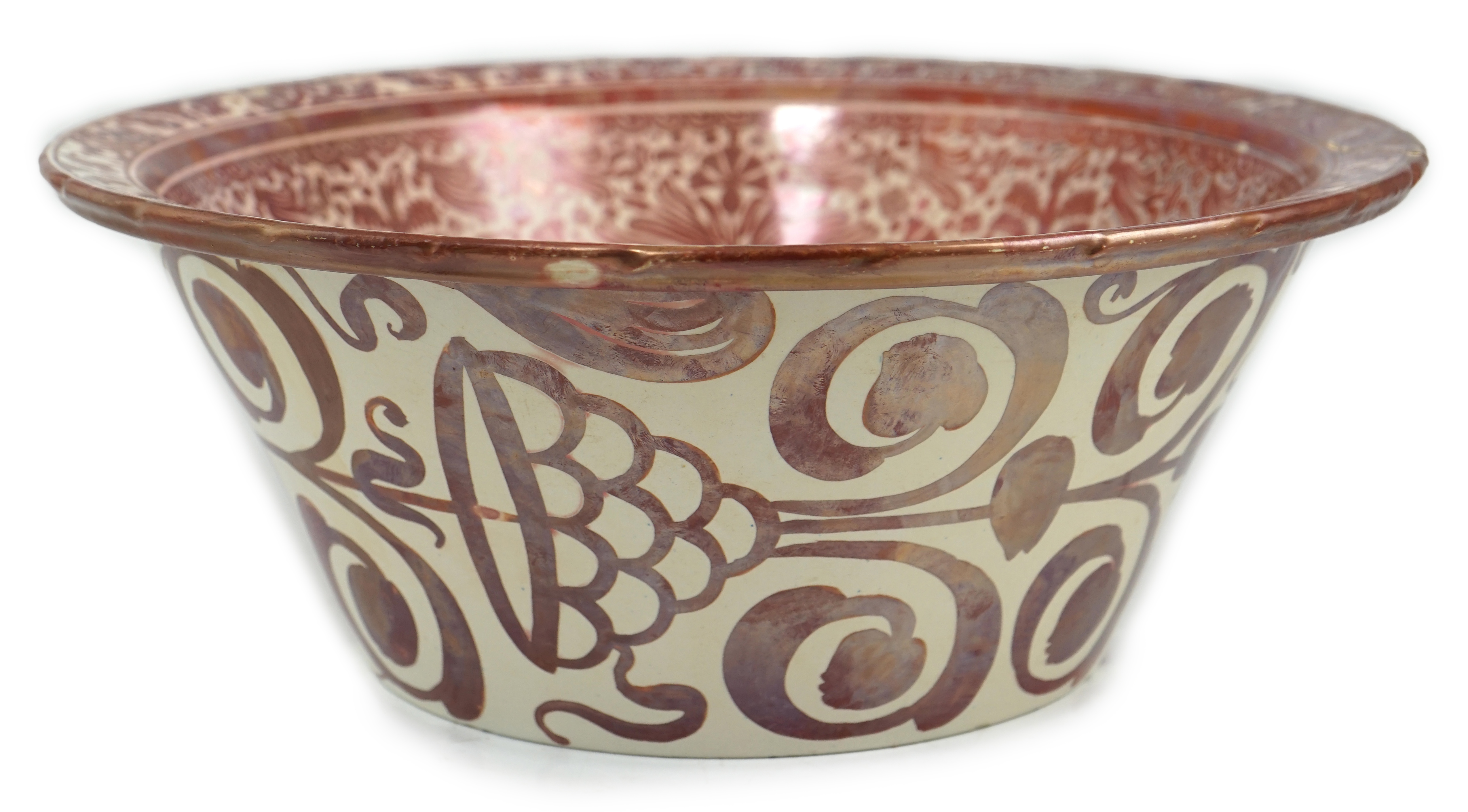 Ulisse Cantagalli, a large Hispano-Moresque style ruby-copper lustre basin, c.1900